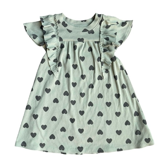 Cat & Jack Other - Cat & Jack 3T Toddler Girls Sage Green Black Heart Ruffle loose dress